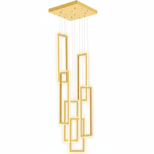 Gold 6 Ring Chandelier Foyer High Ceiling Chandelier Large Contemporary Led Rectangle Chandeliers for Staircase Villa