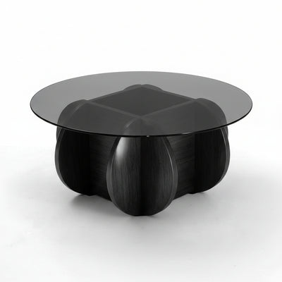 Black Coffee Table, 31.5" round Glass Coffee Table for Living Room Mid Century Modern Coffee Table Unique Circle Center Table with Wood Base