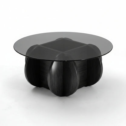 Black Coffee Table, 31.5" round Glass Coffee Table for Living Room Mid Century Modern Coffee Table Unique Circle Center Table with Wood Base
