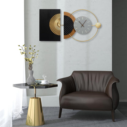 32"X16" Large Modern Silent Non-Ticking Wall Clocks for Living Room | Mid-Century Modern Abstract Asymmetrical Design,Metal Frame,Gray Dial,Gold Finish,Kitchen,Bedroom,Office Use,Battery Operated