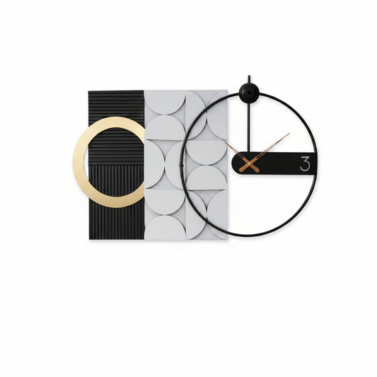 Modern Luxury Wall Clock, Gold Metal Ring Geometric Deconstruction Art, Black Grey Silent Non-Ticking for Living Room, Office, Entryway Decor, 17.7"X29.72"