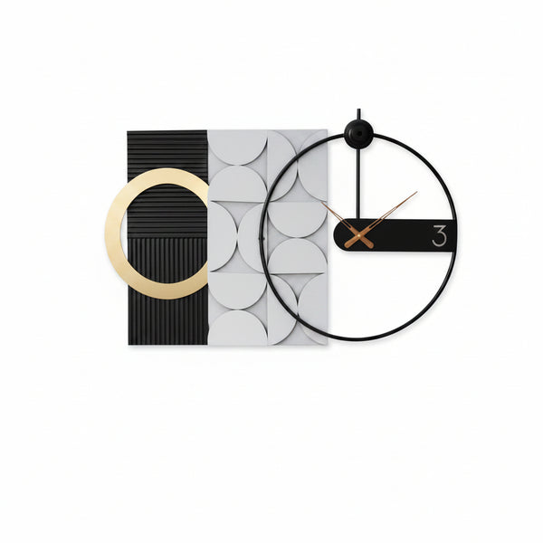 Modern Luxury Wall Clock, Gold Metal Ring Geometric Deconstruction Art, Black Grey Silent Non-Ticking for Living Room, Office, Entryway Decor, 17.7"X29.72"