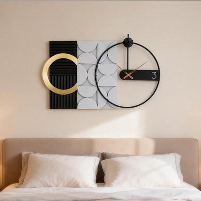 Modern Luxury Wall Clock, Gold Metal Ring Geometric Deconstruction Art, Black Grey Silent Non-Ticking for Living Room, Office, Entryway Decor, 17.7"X29.72"