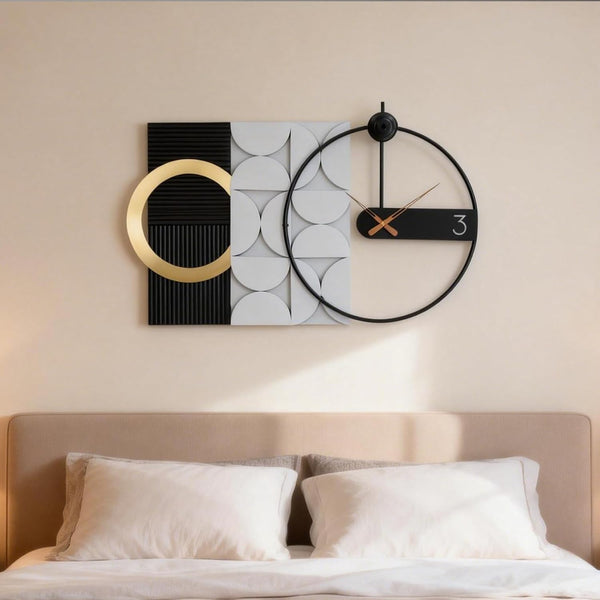 Modern Luxury Wall Clock, Gold Metal Ring Geometric Deconstruction Art, Black Grey Silent Non-Ticking for Living Room, Office, Entryway Decor, 17.7"X29.72"
