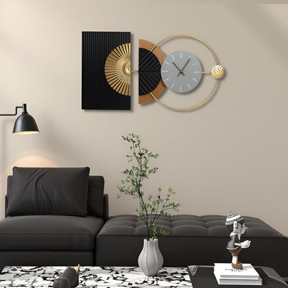 32"X16" Large Modern Silent Non-Ticking Wall Clocks for Living Room | Mid-Century Modern Abstract Asymmetrical Design,Metal Frame,Gray Dial,Gold Finish,Kitchen,Bedroom,Office Use,Battery Operated