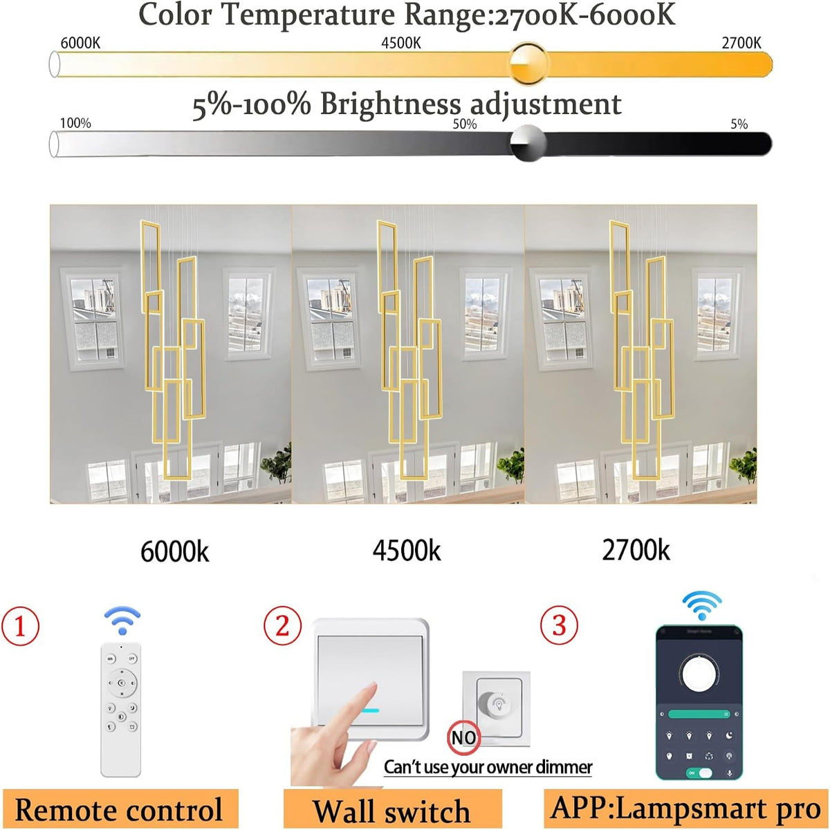 Gold 6 Ring Chandelier Foyer High Ceiling Chandelier Large Contemporary Led Rectangle Chandeliers for Staircase Villa