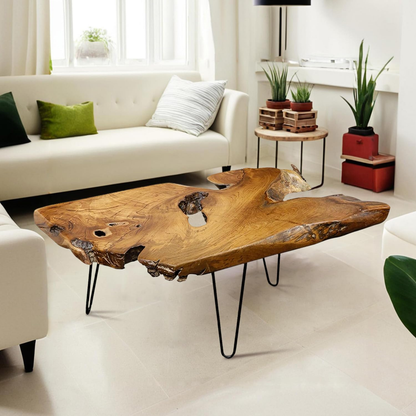 Natural Wood Coffee Table，Unique Live Edge Coffee Table for Living Room