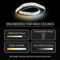 Large Modern Chandelier 5 Ring Chandeliers for High Ceiling Dimmable Black Chandelier High Ceiling Foyer Chandeliers for Living Room Dining Room Staircase — Results & Stats