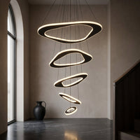 Large Modern Chandelier 5 Ring Chandeliers for High Ceiling Dimmable Black Chandelier High Ceiling Foyer Chandeliers for Living Room Dining Room Staircase — Studio Shot