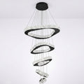 Modern Chandelier Built for High Ceilings, 5 Ring Design, Dimmable Black Finish, Stainless Steel Crystal