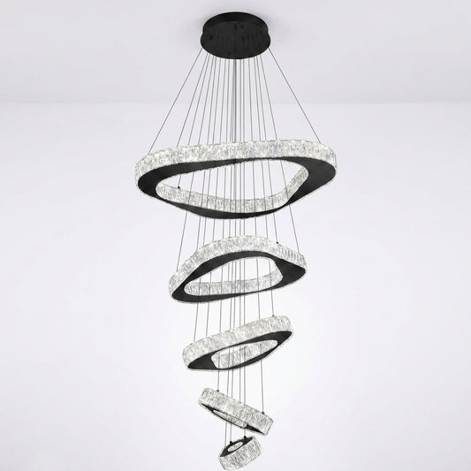 Large Modern Chandelier 5 Ring Chandeliers for High Ceiling Dimmable Black Chandelier High Ceiling Foyer Chandeliers for Living Room Dining Room Staircase — Studio Shot