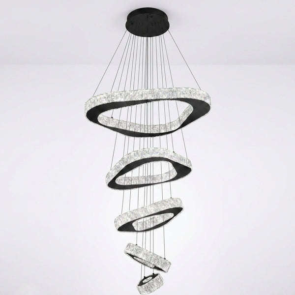 Large Modern Chandelier 5 Ring Chandeliers for High Ceiling Dimmable Black Chandelier High Ceiling Foyer Chandeliers for Living Room Dining Room Staircase — Studio Shot