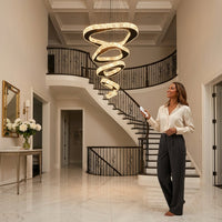 Large Modern Chandelier 5 Ring Chandeliers for High Ceiling Dimmable Black Chandelier High Ceiling Foyer Chandeliers for Living Room Dining Room Staircase — Lifestyle