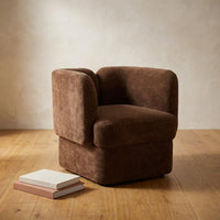 Shelter-Back Accent Chair with Cushioned Seat & Soft Fabric Upholstery – Comfortable & Stylish Office and Home Decor Lounge Chair for Bedroom & Living Room – 28", Brown — Studio Shot