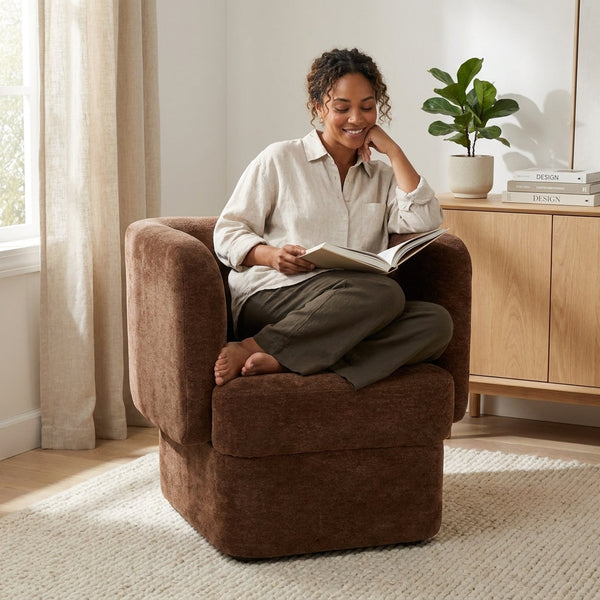 Accent Chair Built to Complement Modern Spaces, Shelter-Back Design, Cushioned Seat, Soft Fabric Upholstery