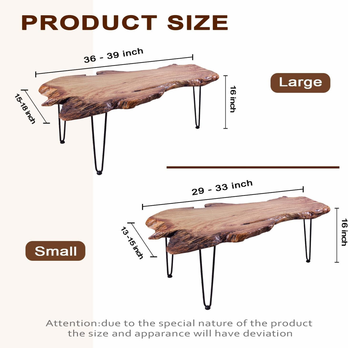 Natural Wood Coffee Table，Unique Live Edge Coffee Table for Living Room