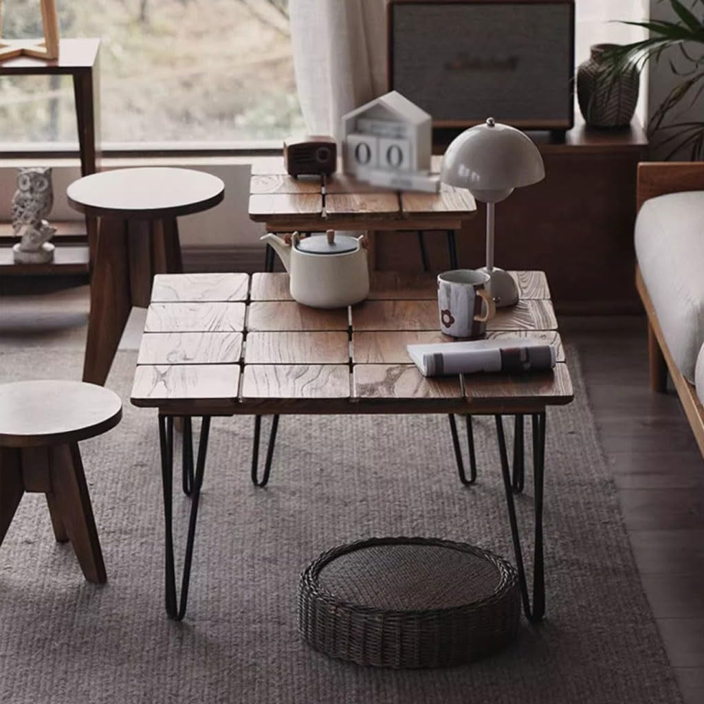 Living Room Coffee Table Modern Light Luxury Log Home Coffee Table Living Room Simple Solid Wood Tea Table Combination Balcony Coffee Table Tea Table(B,A)