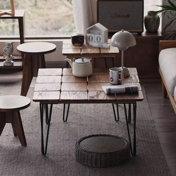 Living Room Coffee Table Modern Light Luxury Log Home Coffee Table Living Room Simple Solid Wood Tea Table Combination Balcony Coffee Table Tea Table(B,A)