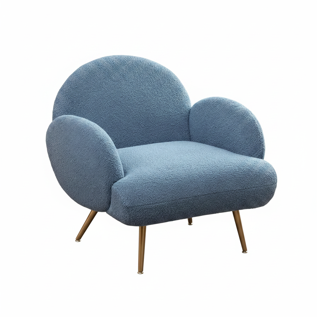 Blue Accent Sherpa Chair Comfy Modern Living Room Chair Teddy Fabric Mid Century Bedroom Chair with Golden Legs Arm Chair for Reading Bedroom Single