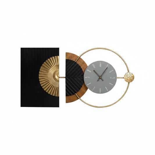 32"X16" Large Modern Silent Non-Ticking Wall Clocks for Living Room | Mid-Century Modern Abstract Asymmetrical Design,Metal Frame,Gray Dial,Gold Finish,Kitchen,Bedroom,Office Use,Battery Operated
