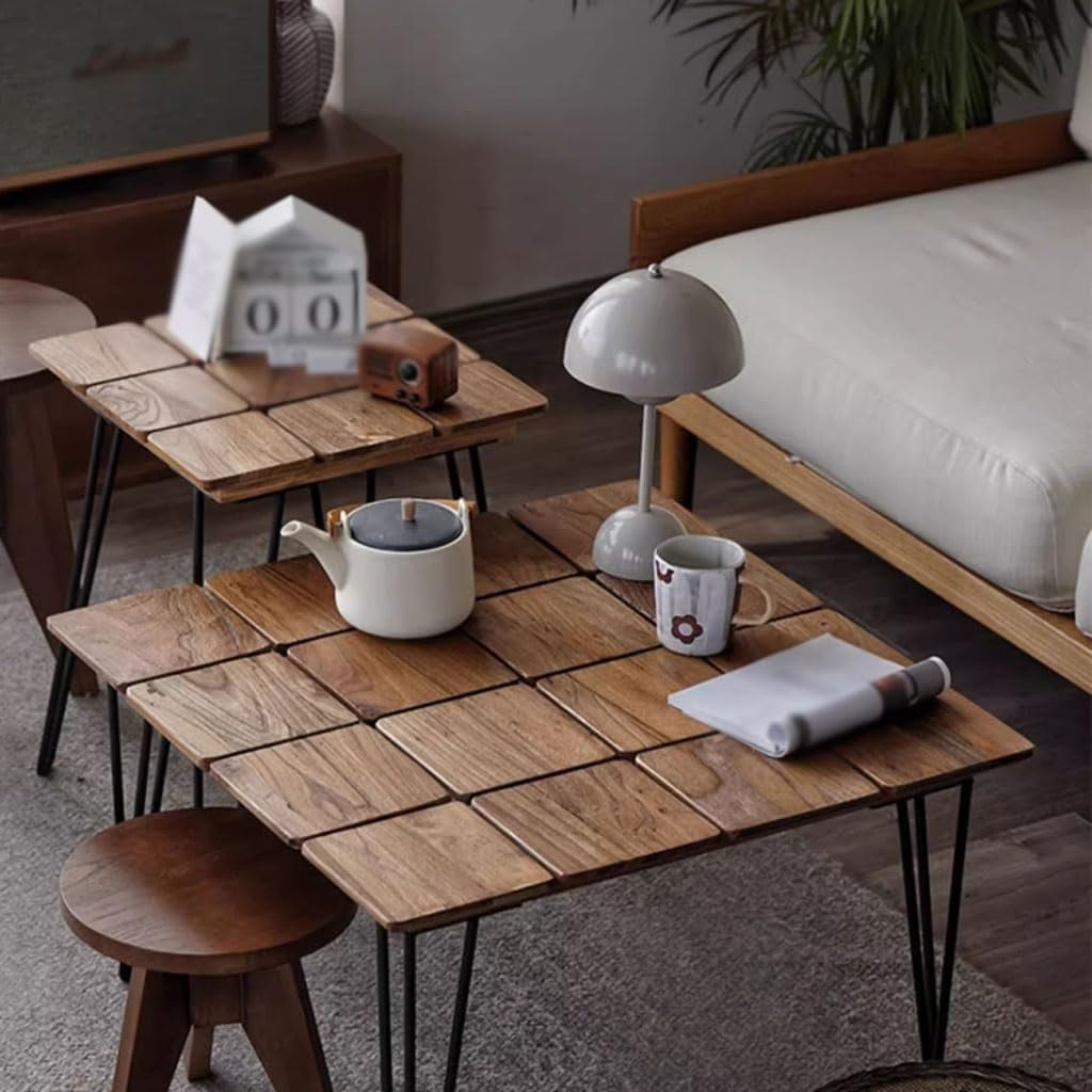 Living Room Coffee Table Modern Light Luxury Log Home Coffee Table Living Room Simple Solid Wood Tea Table Combination Balcony Coffee Table Tea Table(B,A)